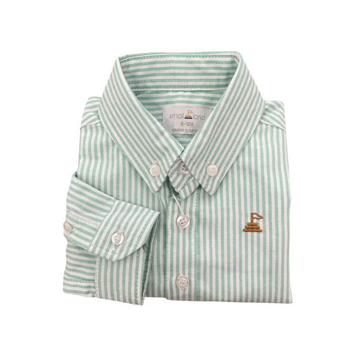 Small Land - Boys Green Pinstripe Shirt (CLEARANCE)