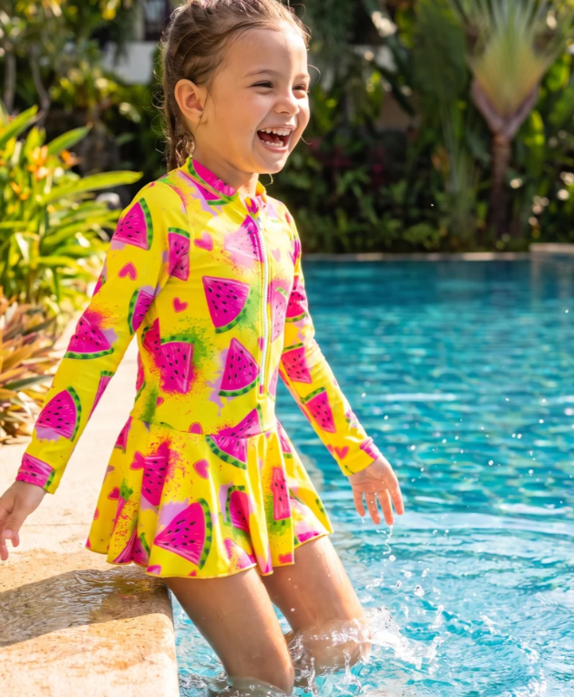 ZipMAE Swimwear - Girls Long Sleeve Swim Suit | Melon Mania
