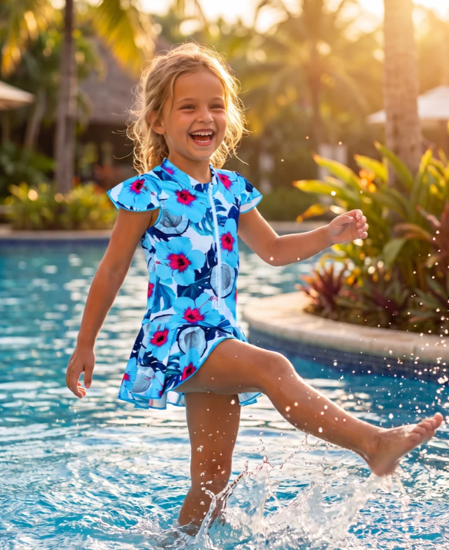 ZipMAE Swimwear - Girls Cap Sleeve Swim Suit | Coconut Cove