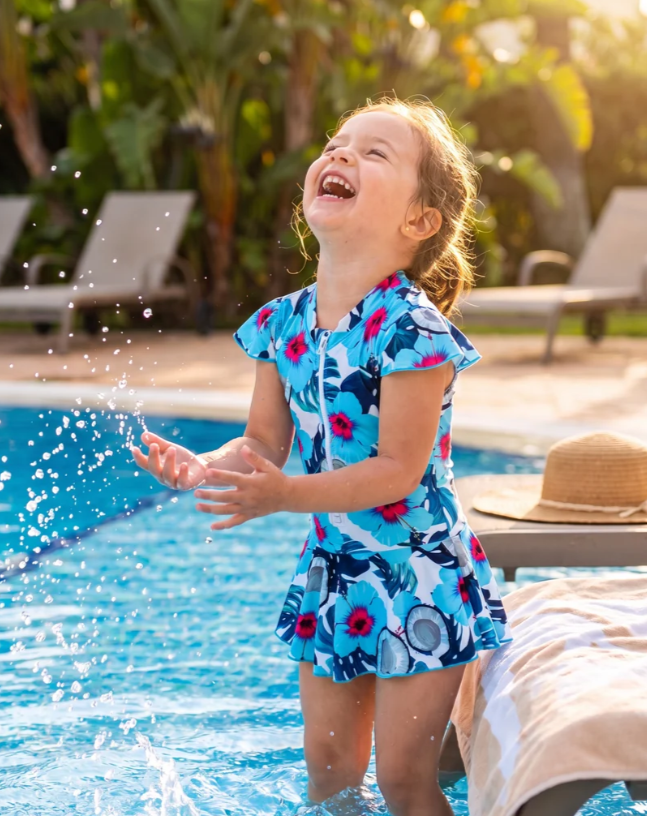 ZipMAE Swimwear - Girls Cap Sleeve Swim Suit | Coconut Cove