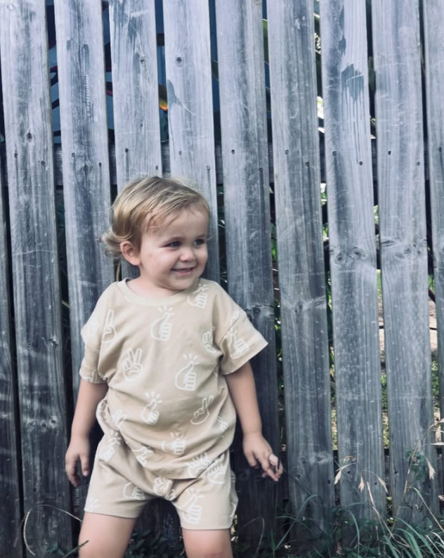 Beige Peace Shorts Set