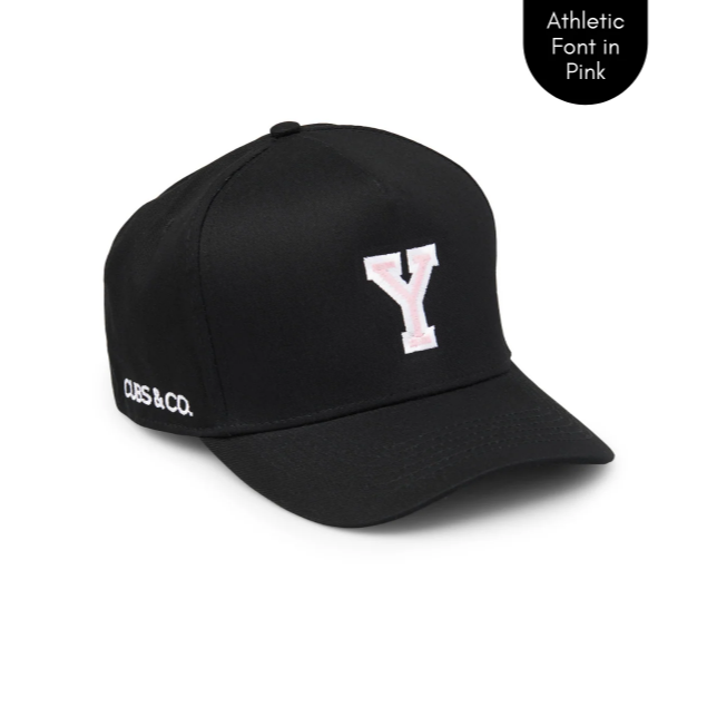 Cubs & Co - PERSONALISED BLACK HAT W/ INITIALS | ATHLETIC FONT VARIOUS COLOURS