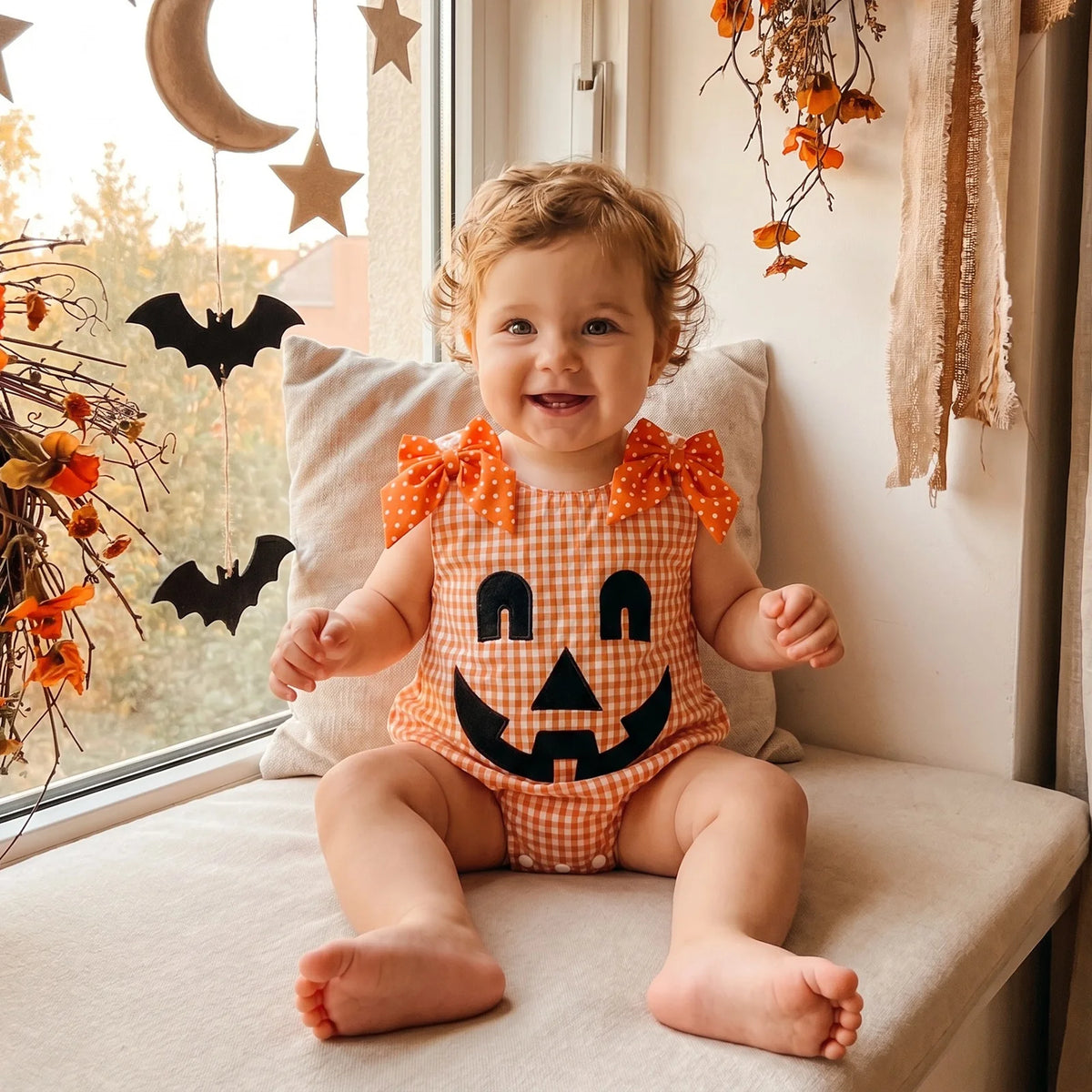 Gingham Pumpkin Romper
