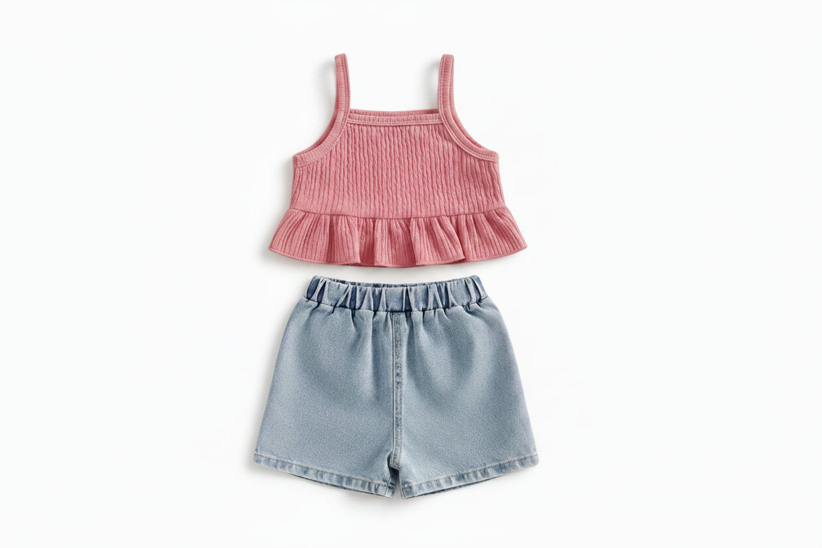 Crochet Denim Skort Set | Cherry Squares