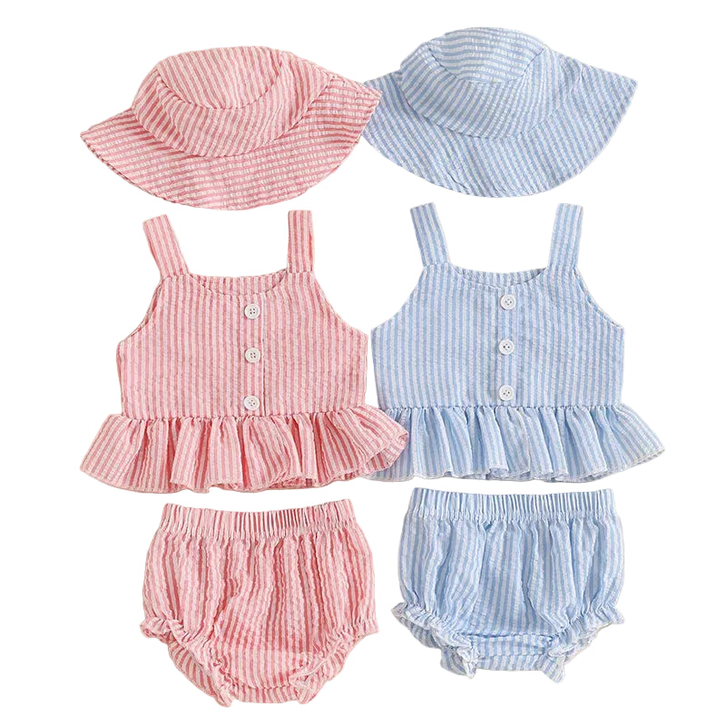 Peplum Summer Stripe Set & Hat  | Blue