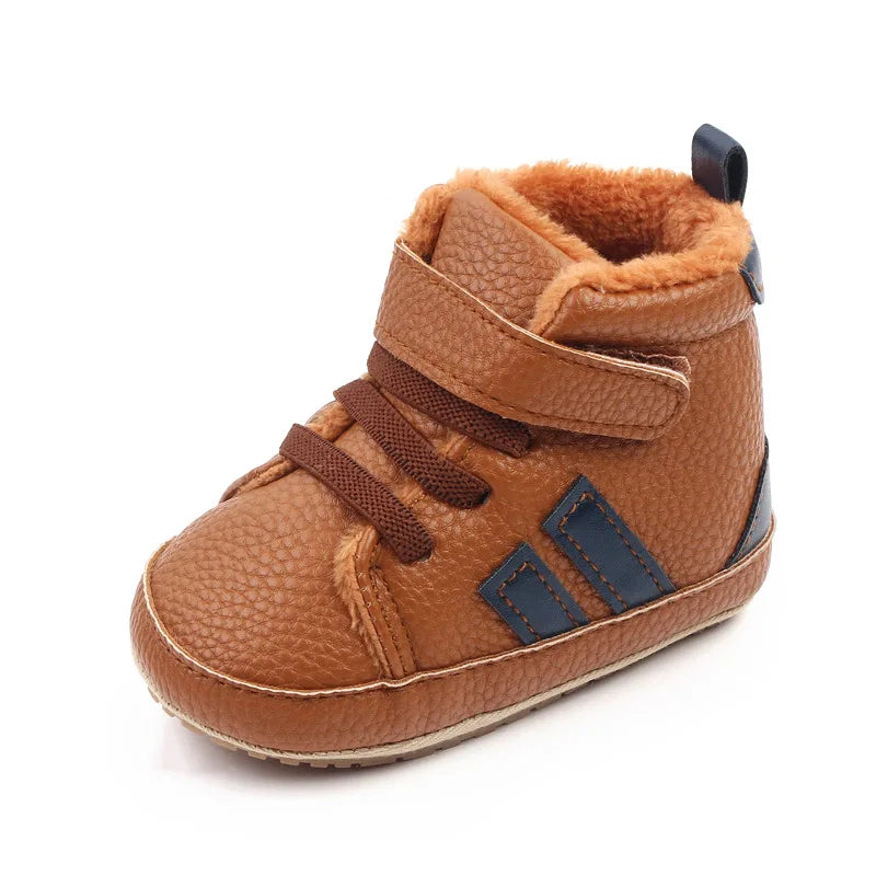 Fluffy Striped Hightop Shoes | Brown