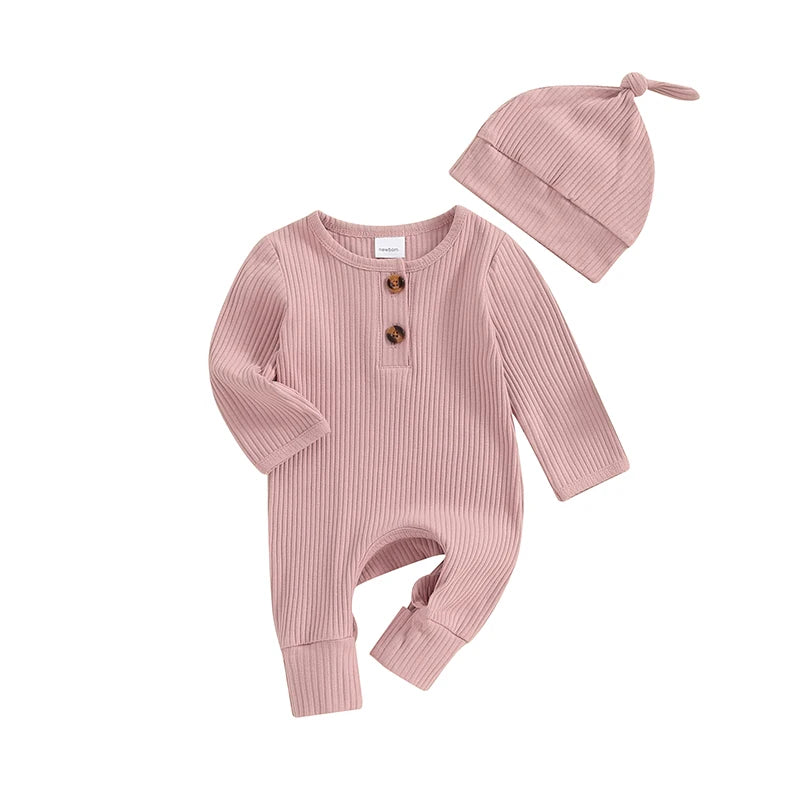 Ribbed Romper & Matching Beanie | Blush