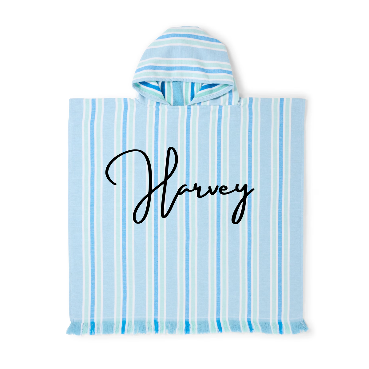 MLW By Design - Personalised Poncho Beach Towel | Blue & Aqua Stripes *LIMITED EDITION*