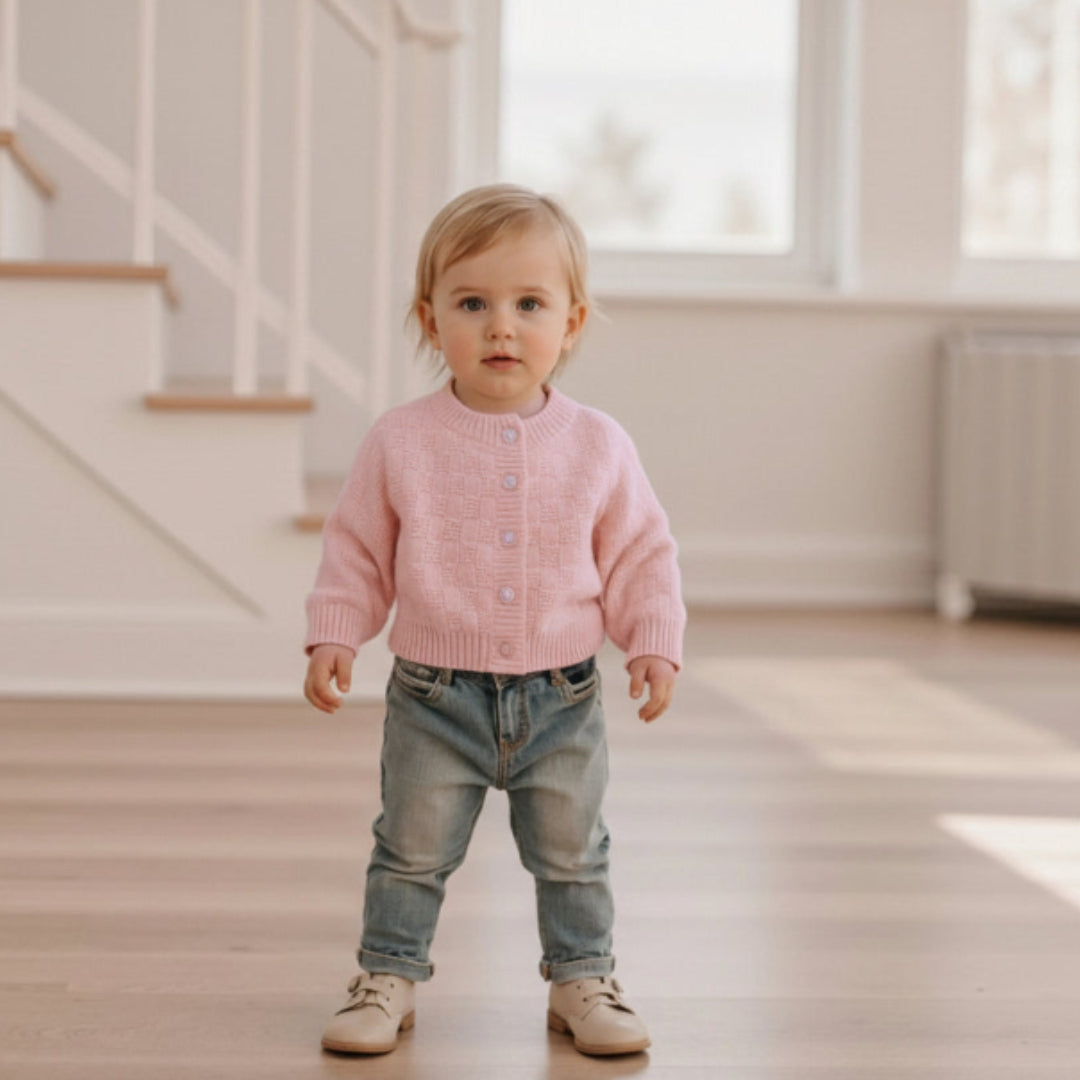 Basketweave Knit Cardigan | Pink