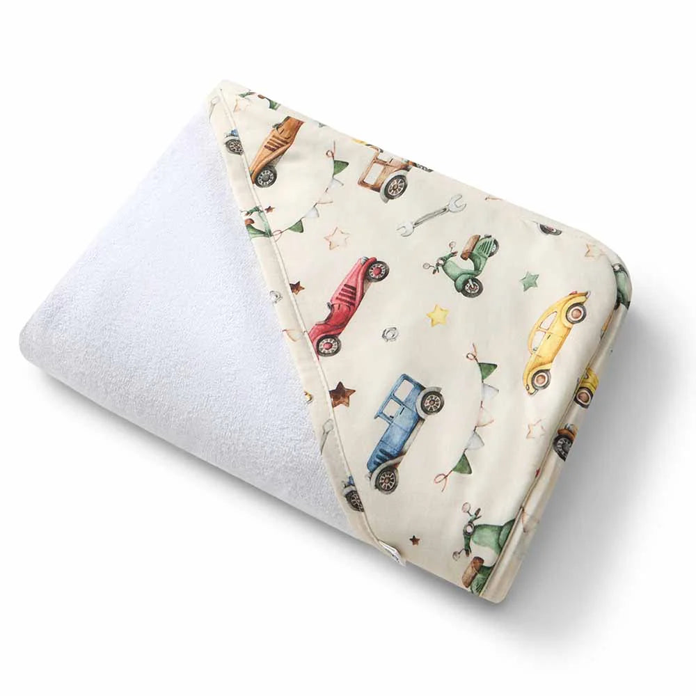 Snuggle Hunny Kids - Organic Hooded Baby Towel | Vintage Cars