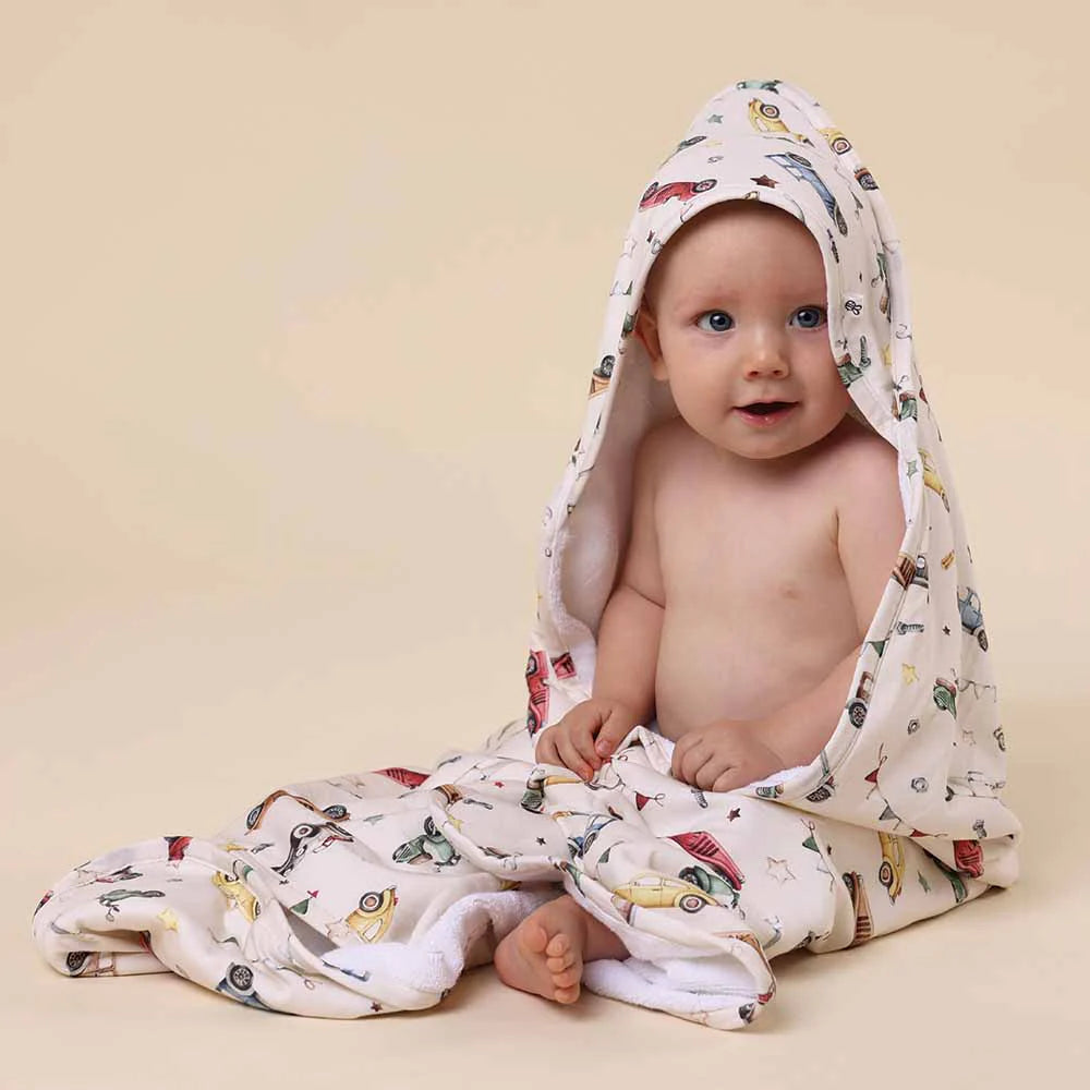 Snuggle Hunny Kids - Organic Hooded Baby Towel | Vintage Cars