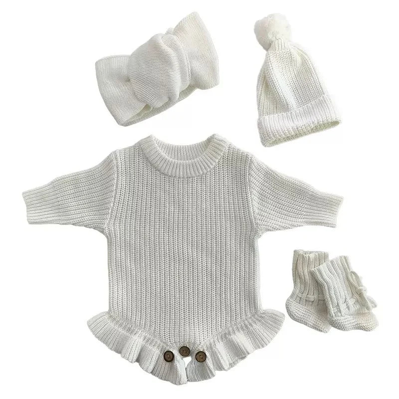Breezy Co. - Frill Knit Romper & Accessories Bundle | White
