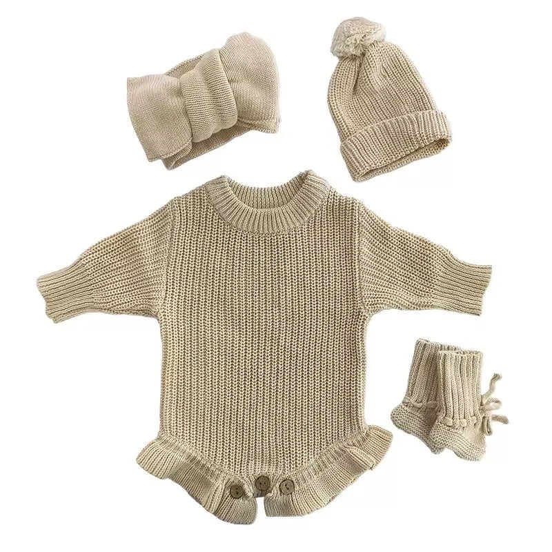 Breezy Co. - Frill Knit Romper & Accessories Bundle | Sand