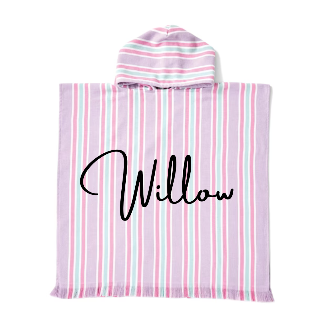 MLW By Design - Personalised Poncho Beach Towel | Lilac & Green Stripes *LIMITED EDITION*