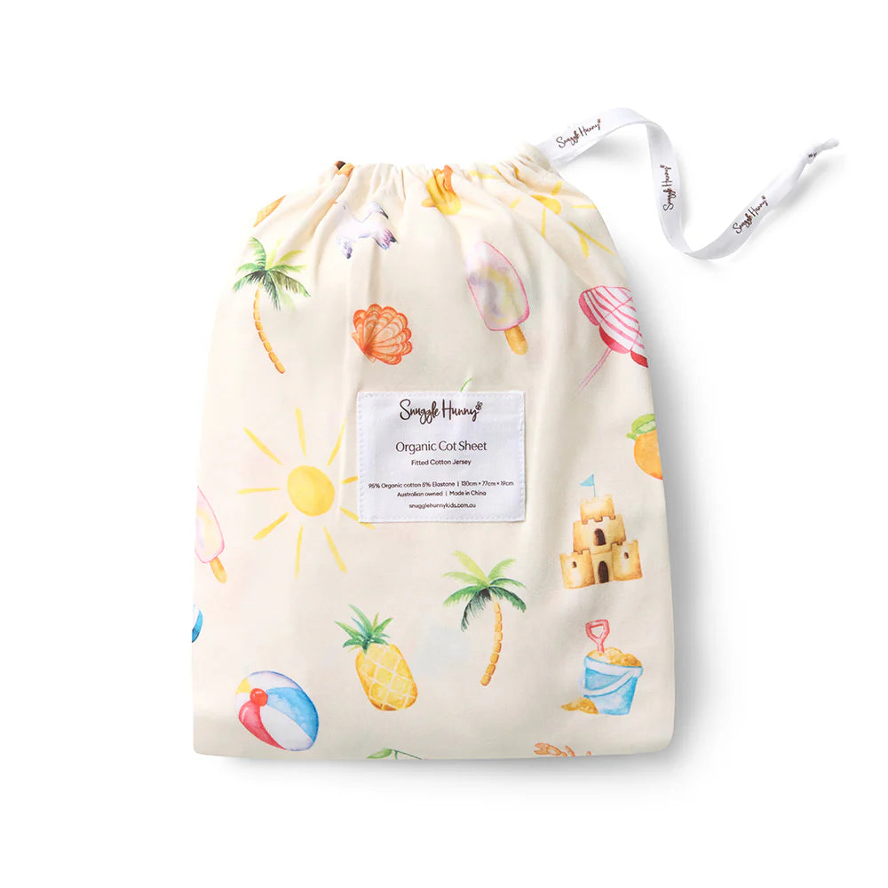 Snuggle Hunny Kids - Organic Fitted Cot Sheet | Beach Fun
