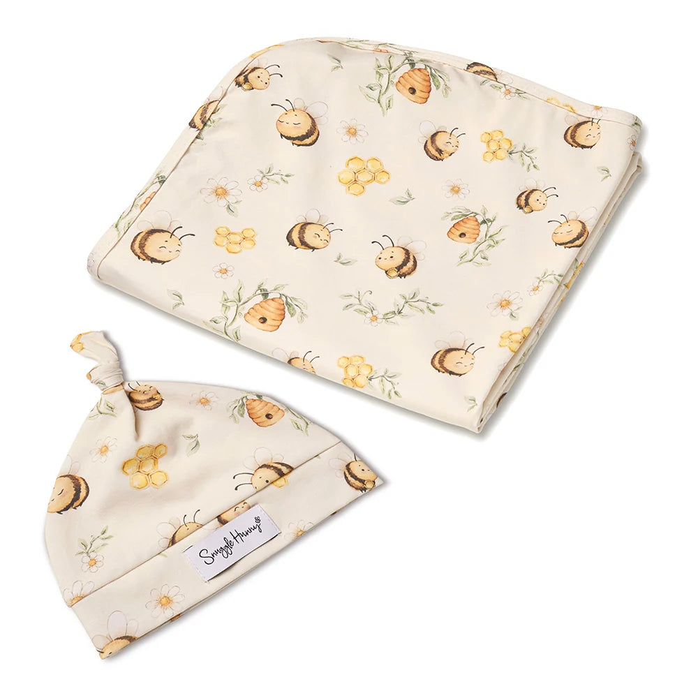 Snuggle Hunny Kids - Organic Baby Jersey Wrap & Beanie Set | Bumblebees