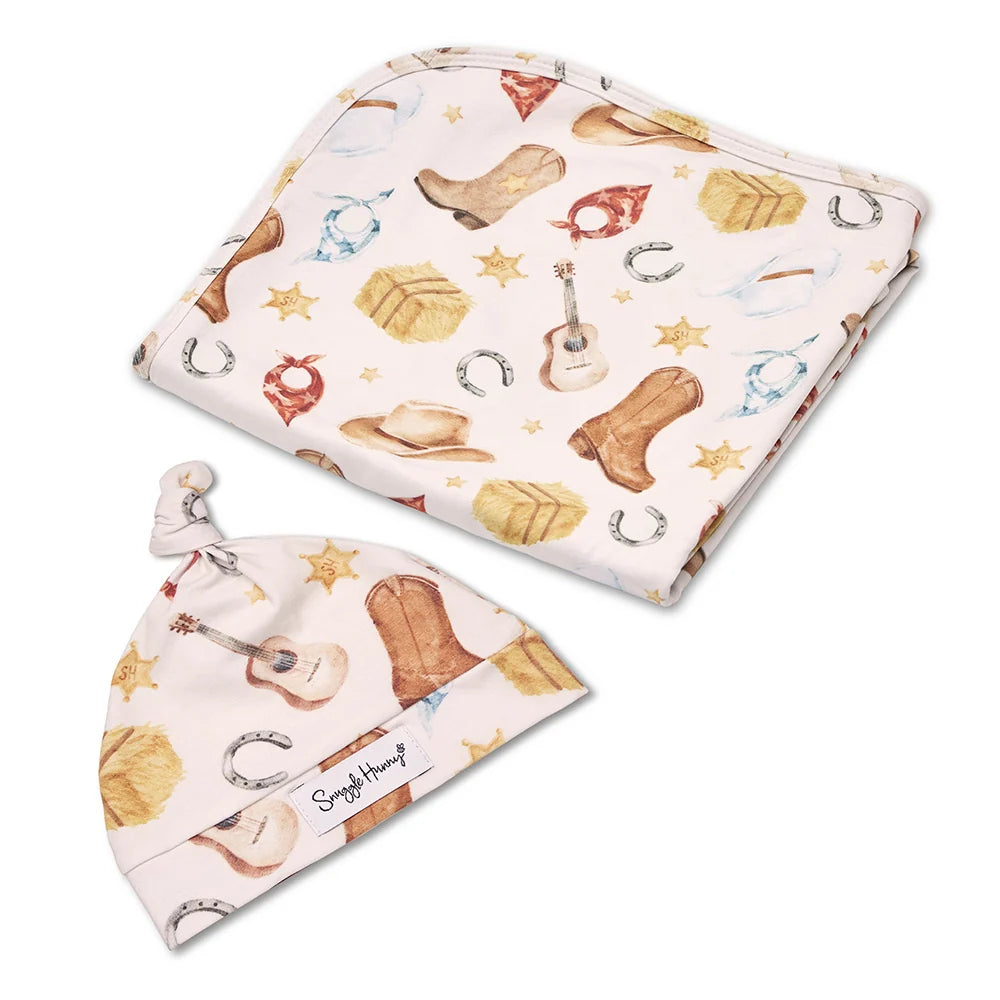 Snuggle Hunny Kids - Organic Baby Jersey Wrap & Beanie Set | Cowboys