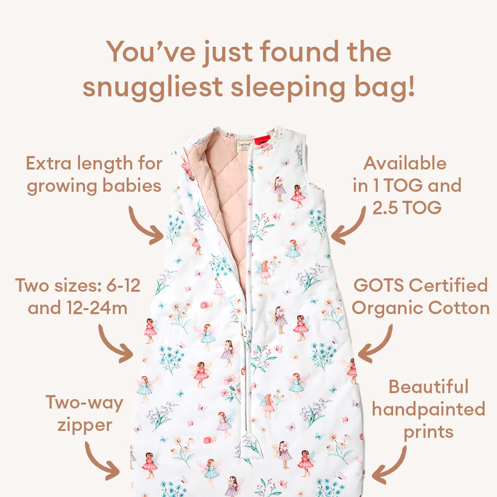 Snuggle Hunny Kids- 2.5 TOG Organic Sleeping Bag | Fairy Garden