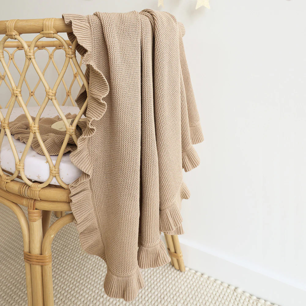 Snuggle Hunny Kids - Ruffle Knit Baby Blanket | Hazelnut