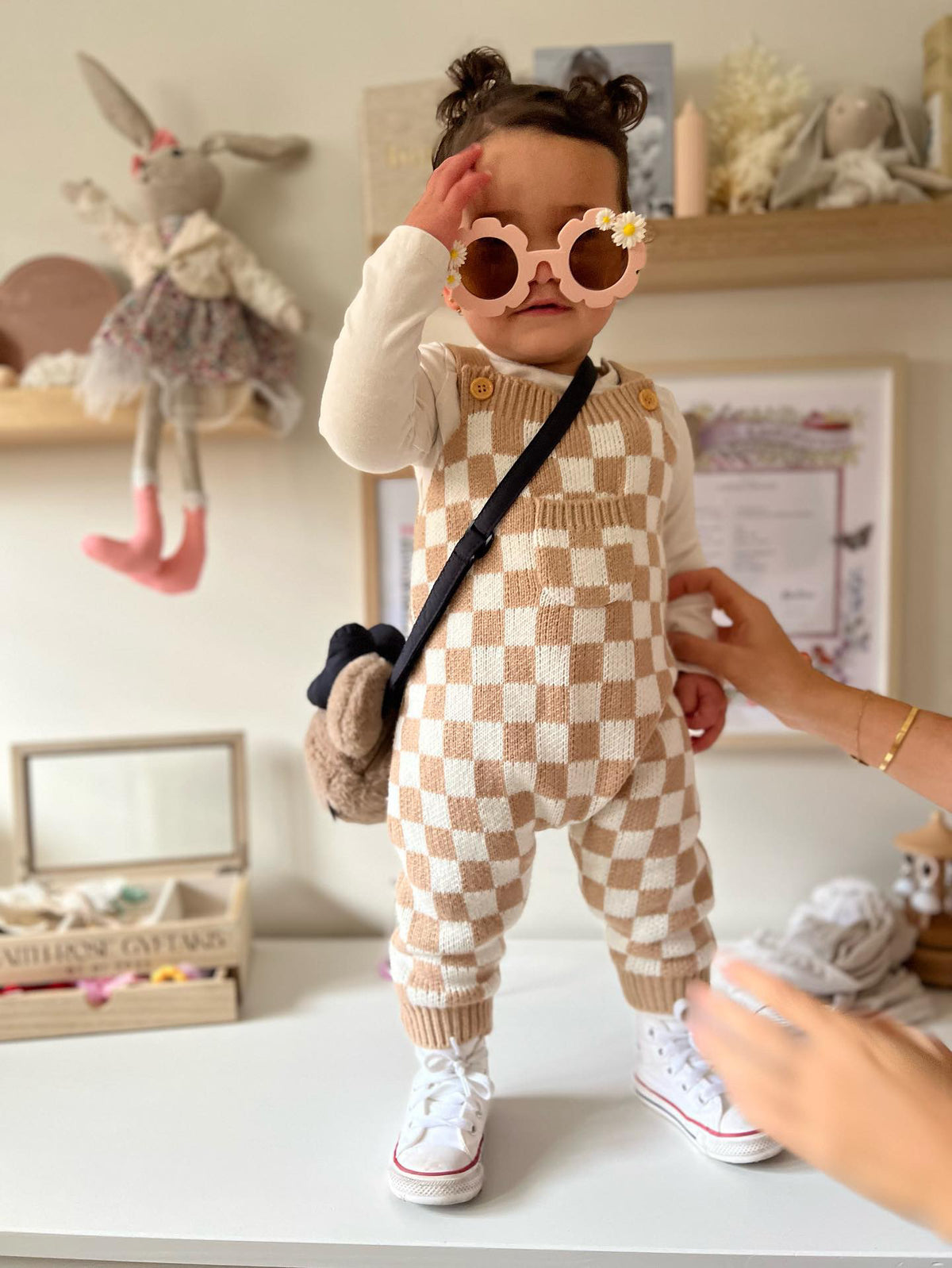 Gingham Knitted Jumpsuit | Sand