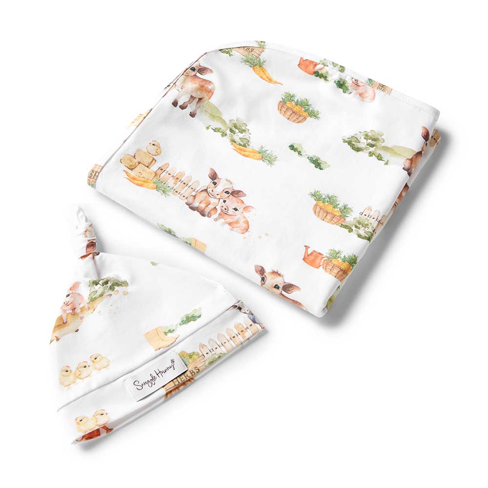 Snuggle Hunny Kids - Organic Baby Jersey Wrap & Beanie Set | Farm