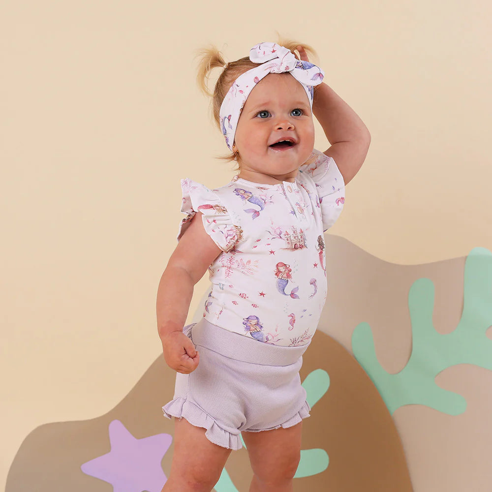 Snuggle Hunny Kids - Short Sleeve Frill Organic Bodysuit | Mermaid