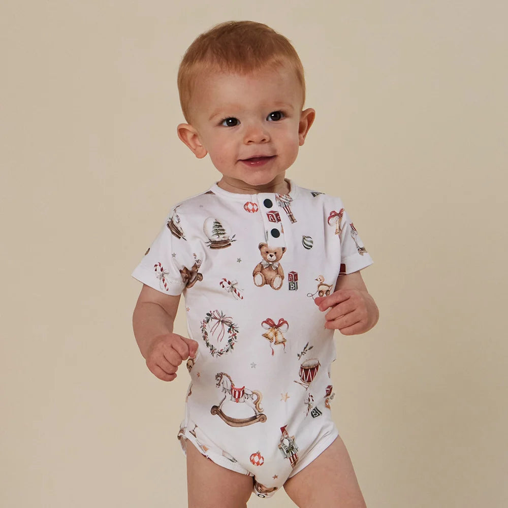 Snuggle Hunny Kids - Santa's Toy Shop Short Sleeve Organic Bodysuit