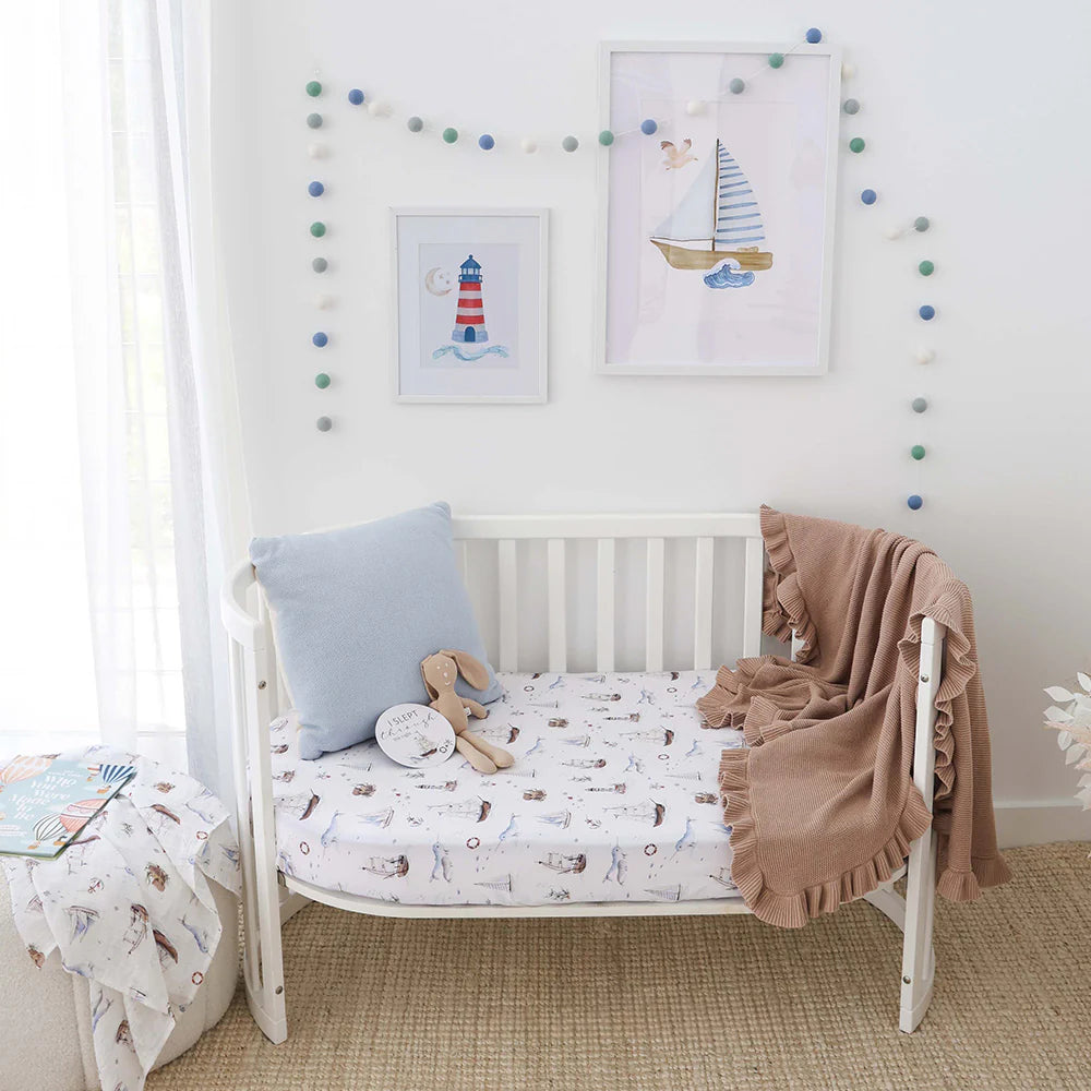 Snuggle Hunny Kids - Organic Fitted Cot Sheet | Set Sail