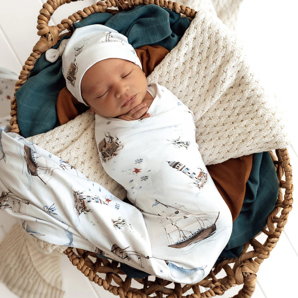 Snuggle Hunny Kids - Organic Baby Jersey Wrap & Beanie Set | Set Sail