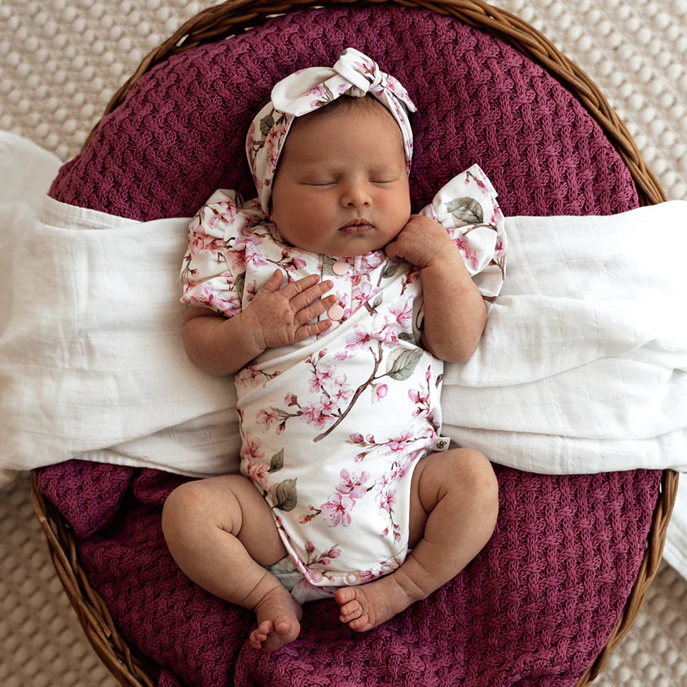 Snuggle Hunny Kids - Short Sleeve Organic Bodysuit | Cherry Blossom
