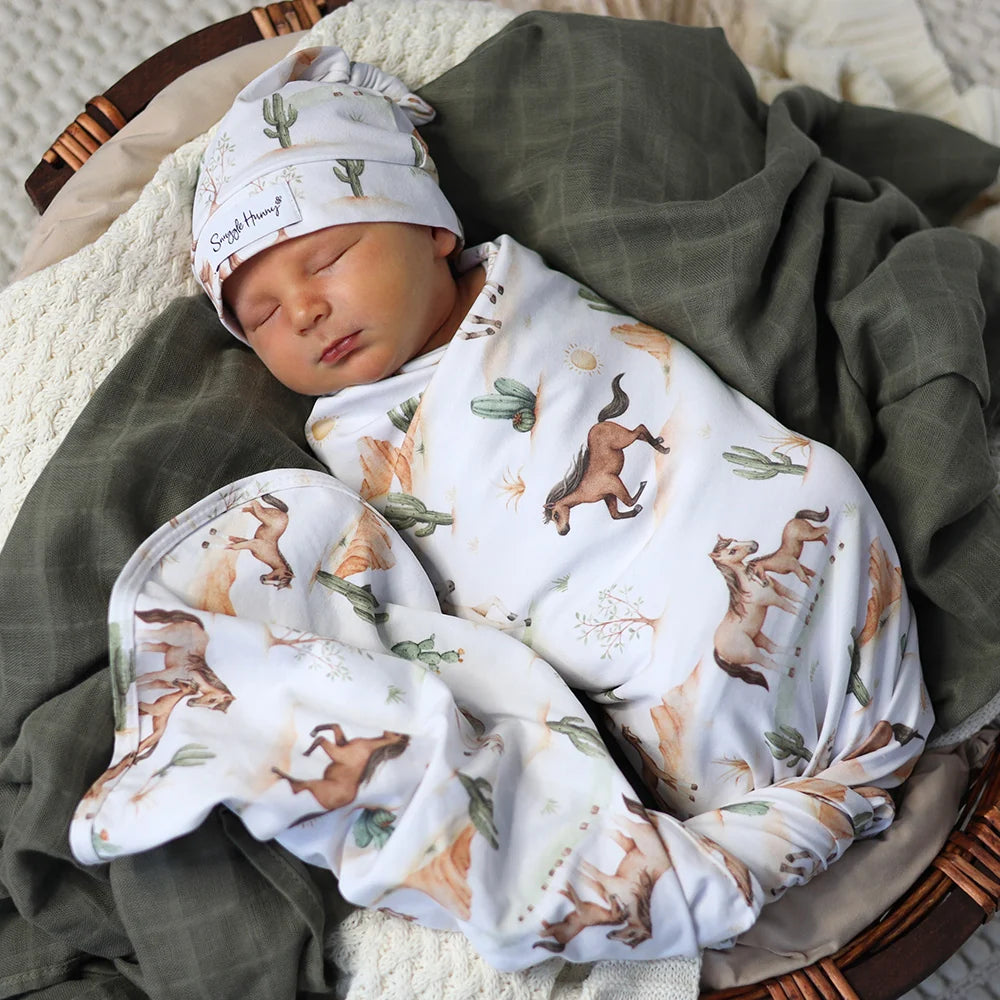 Snuggle Hunny Kids - Organic Baby Jersey Wrap & Beanie Set | Wild Horses