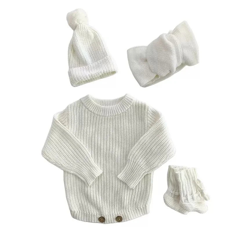 Breezy Co. - Unisex Knit Romper & Accessories Bundle | White