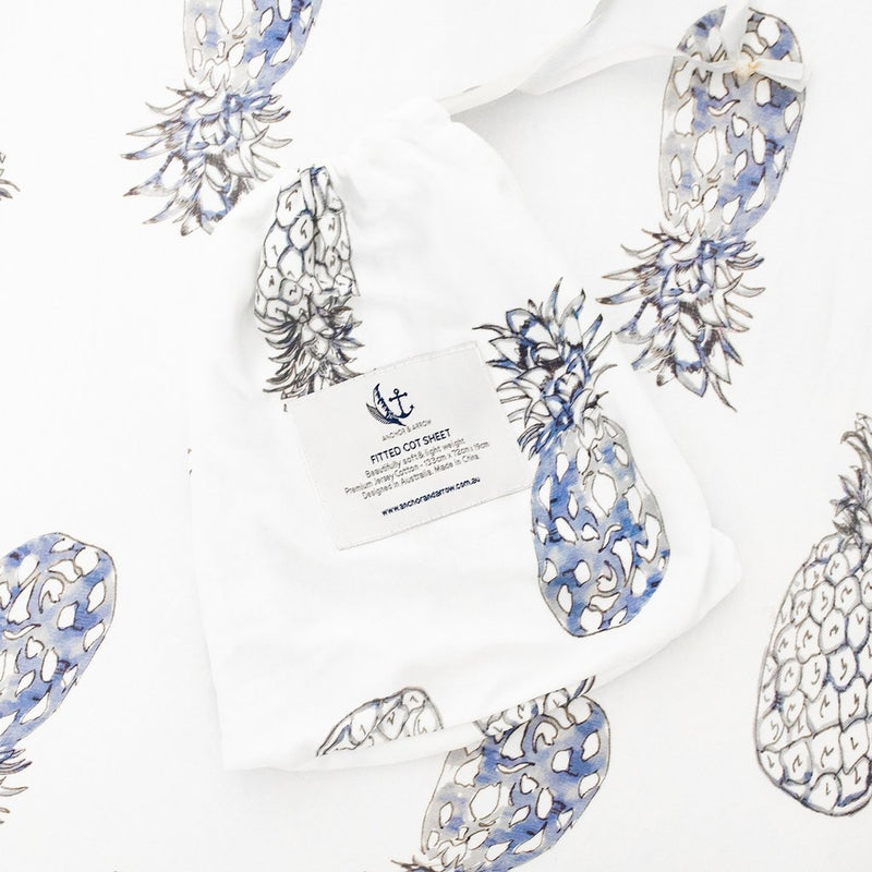 Anchor & Arrow - Indigo pineapples Cot Sheet