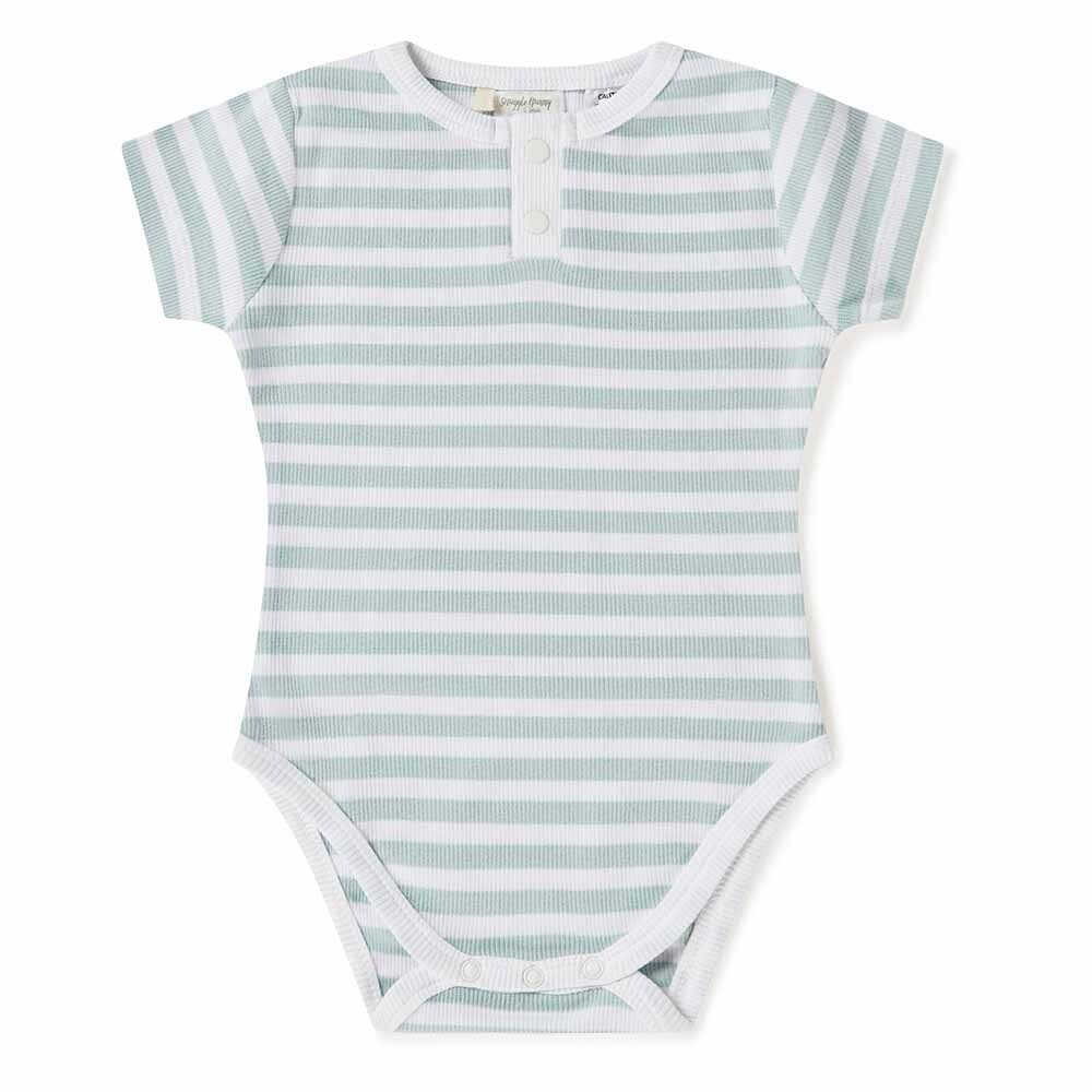 Snuggle Hunny Kids - Short Sleeve Organic Bodysuit | Sage Stripe