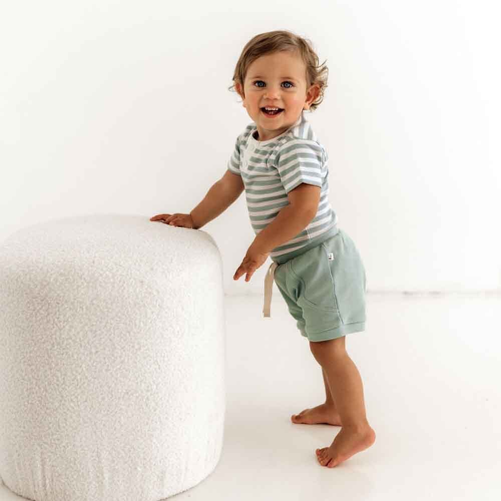Snuggle Hunny Kids - Short Sleeve Organic Bodysuit | Sage Stripe