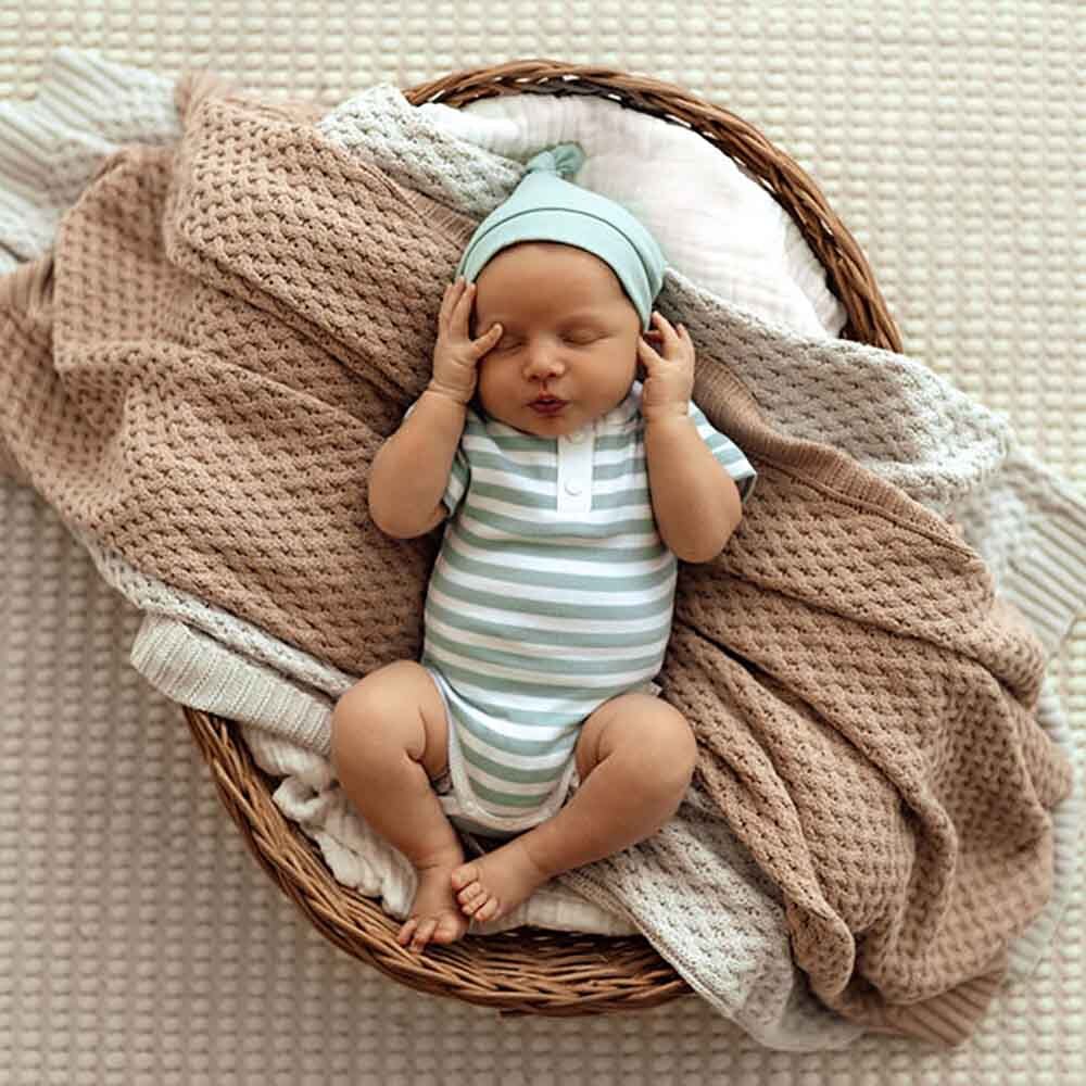 Snuggle Hunny Kids - Short Sleeve Organic Bodysuit | Sage Stripe