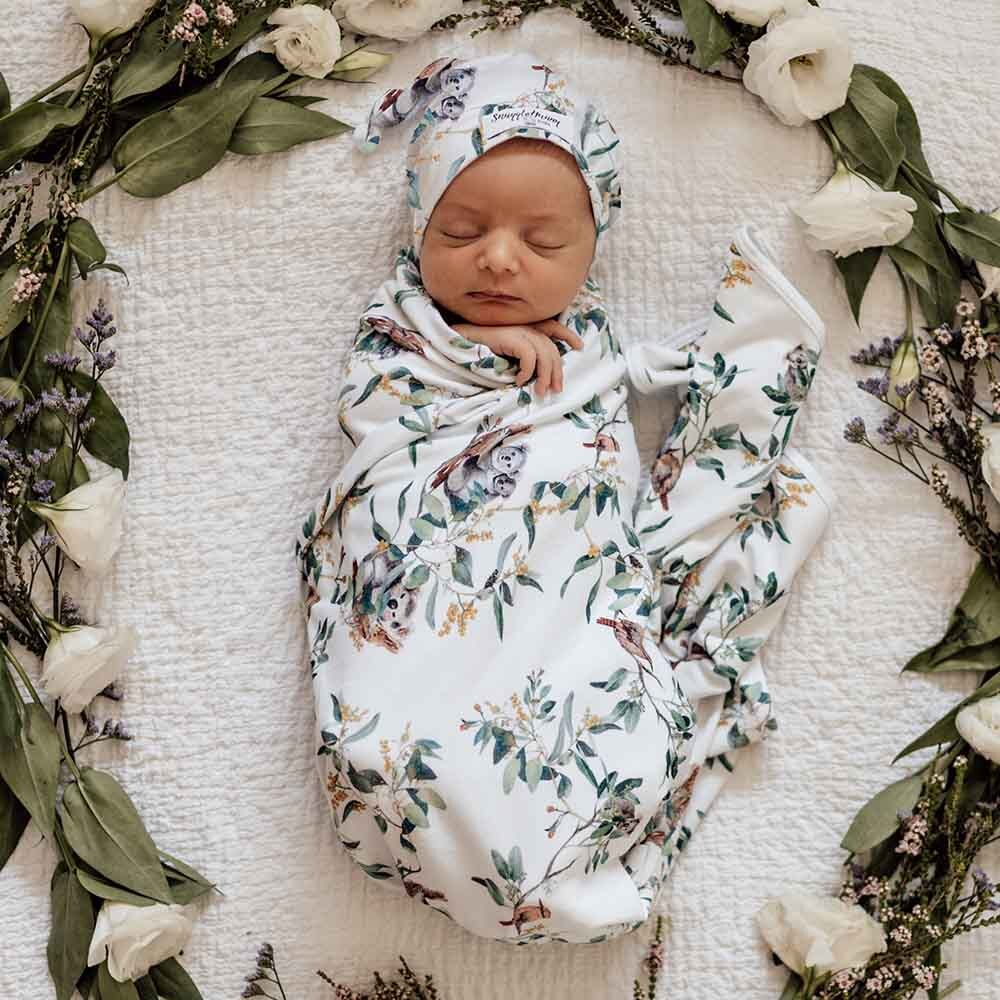 Snuggle Hunny Kids - Organic Baby Jersey Wrap & Beanie Set | Eucalypt