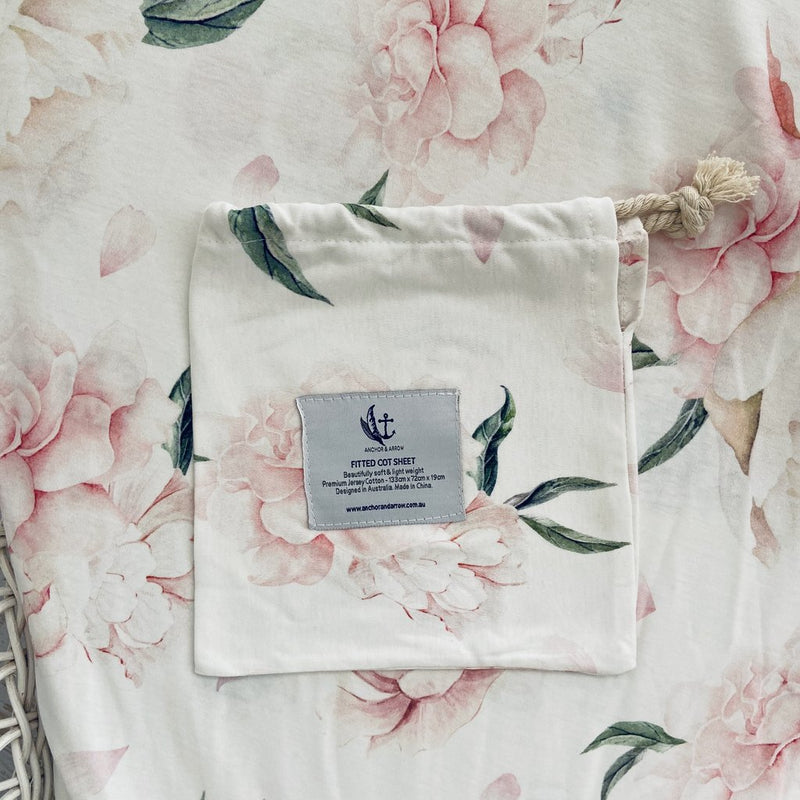 Anchor & Arrow - "Pretty Peony" Cot Sheet