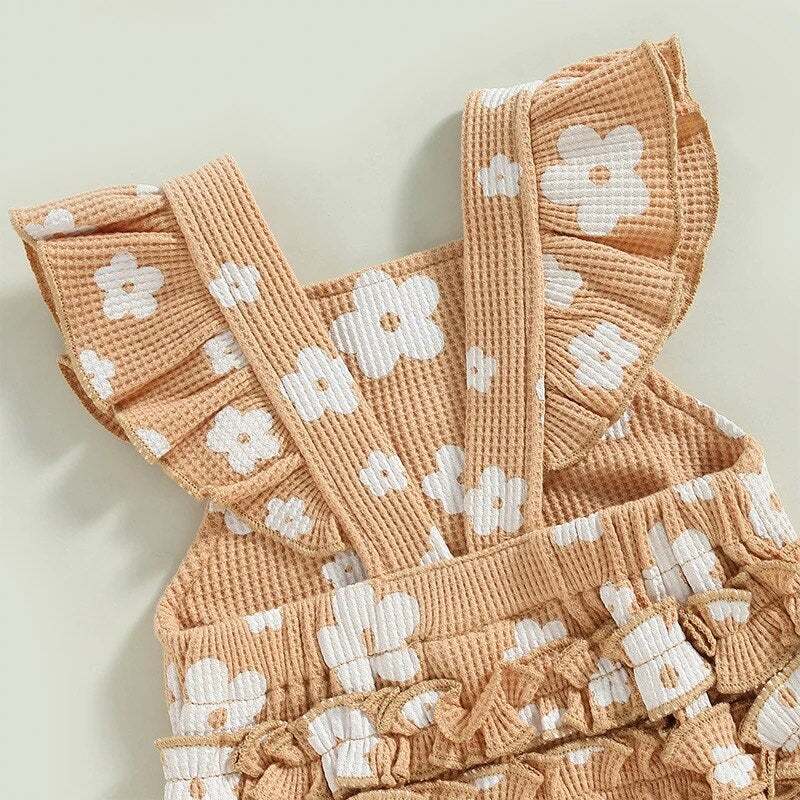 Frilly Bum Waffle Romper | Brown