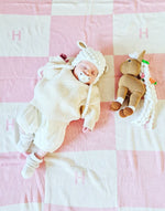 Tinker Tot Baby - Handmade Crochet Beanie – Lamb with Tan/Brown Ears