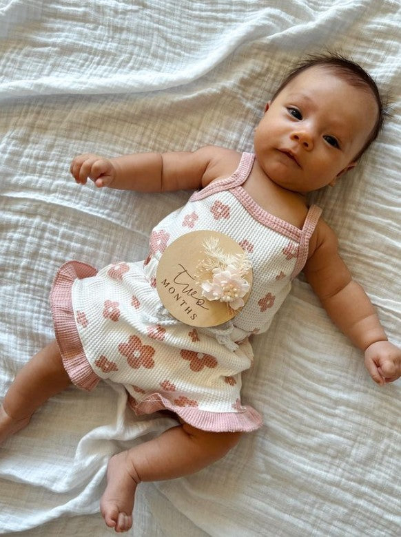 Waffle Daisy Frilly Bloomers Set | Pink