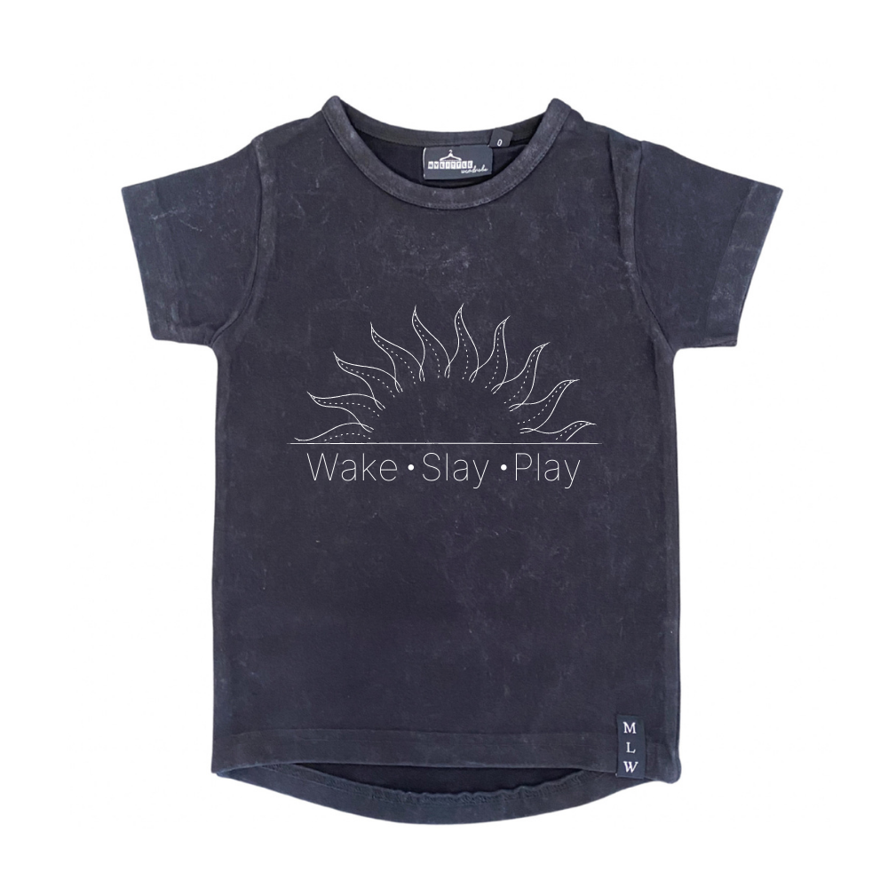 MLW By Design - Wake Slay Play Stonewash Tee | Black or Sand