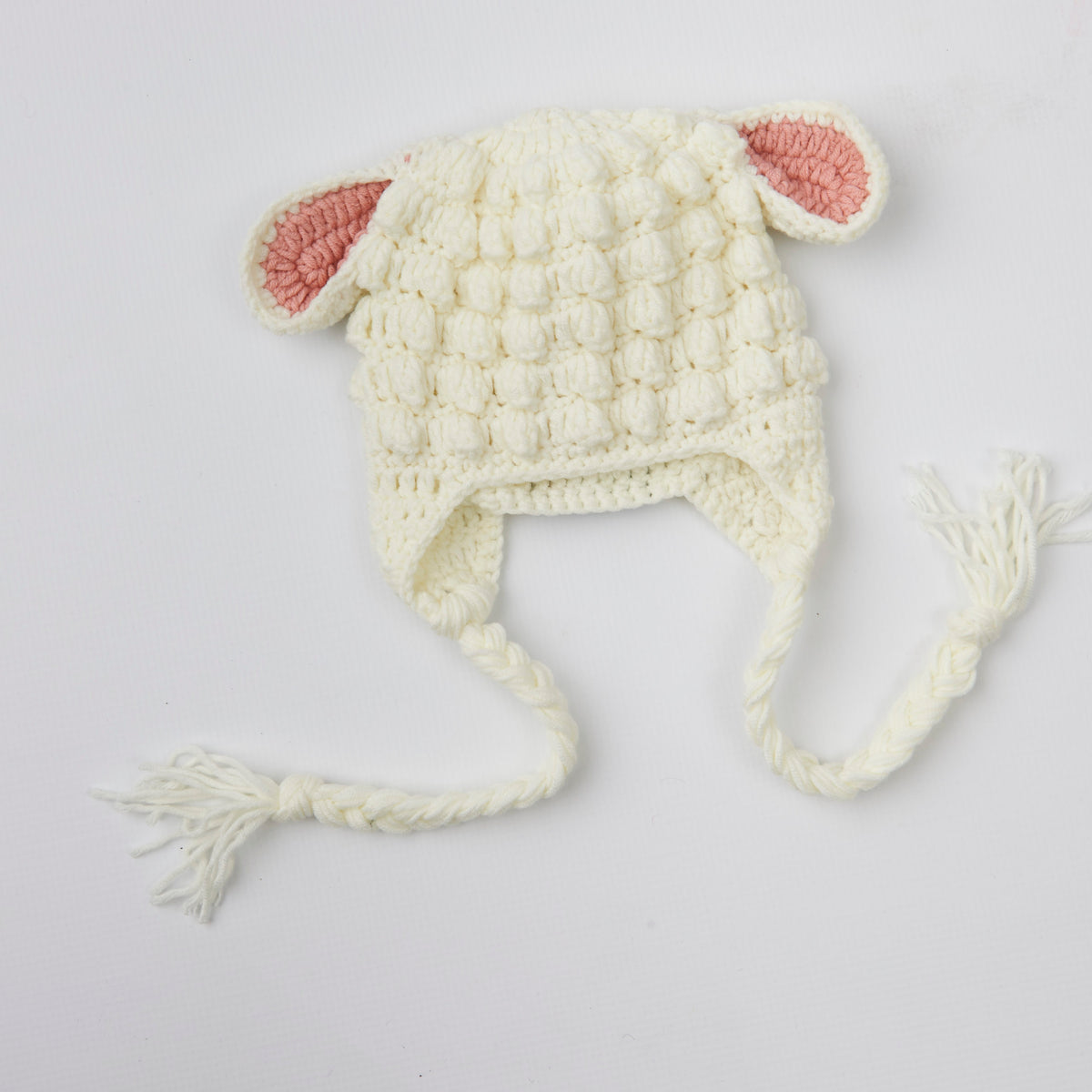 Tinker Tot Baby - Handmade Crochet Beanie – Lamb with Pink Ears