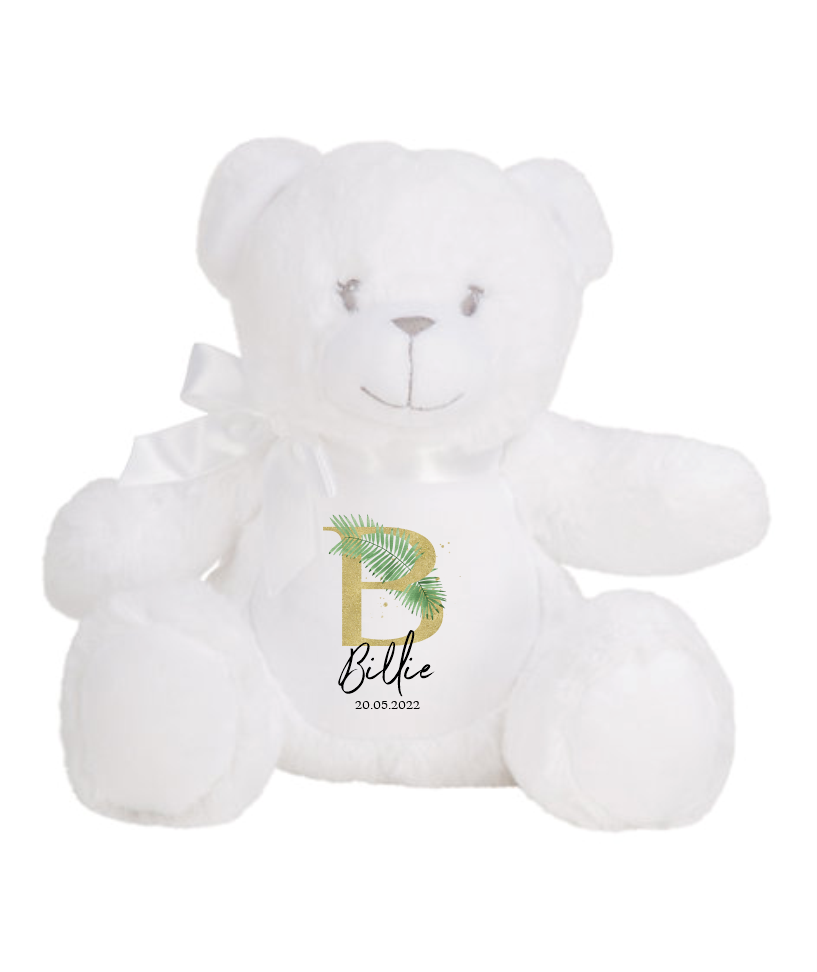 Timber Tinkers - Personalised White Teddy Plush - Gold Leaf