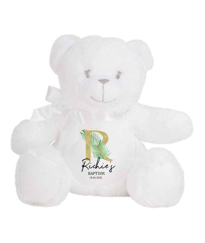 Timber Tinkers - Personalised White Teddy Plush - Gold Leaf