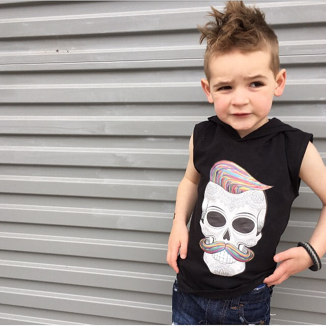 MLW By Design - Hipster Skull Sleeveless Hoodie | Black or White