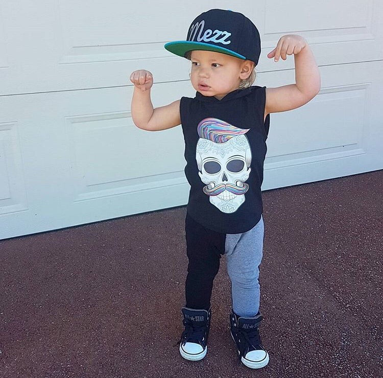 MLW By Design - Hipster Skull Sleeveless Hoodie | Black or White