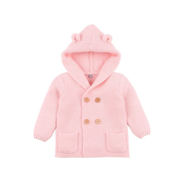 Bear Hooded Cardigan | Pink